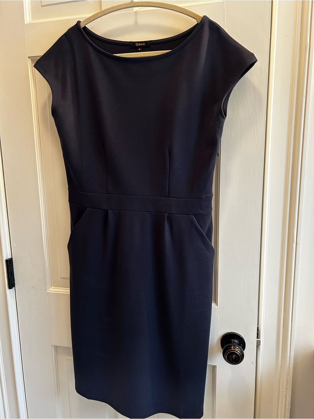 Quince Women's Navy Cap-Sleeve Sheath Dress